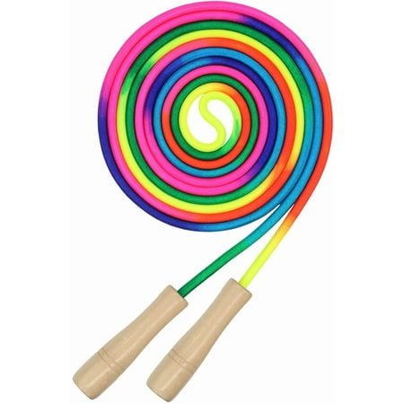 16 FT Long Jump Rope for Kids, 1 Pack Double Dutch Skipping Rope with Wooden Handle, Multiplayer Rainbow Jumping Rope for Outdoor Fun, School Sport, Party Game