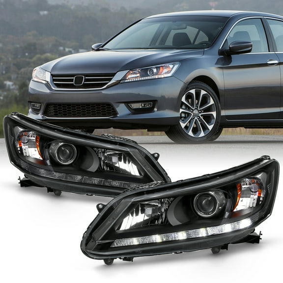 AKKON - Fits 2013 2014 2015 Honda Accord Sedan [Halogen Type] Projector Black Headlights Pair Driver Passener w/ LED DRL