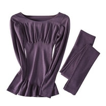 Thermal Underwear for Women Long Johns Set Long Sleeves Free Cut Fleece Lined Tops Bottoms Base Layer for Cold Weather Purple One Size