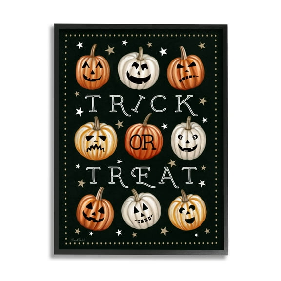 Stupell Industries Trick Or Treat Jack-o-Lanterns Graphic Art Black Framed Art Print Wall Art, Design by Elizabeth Tyndall