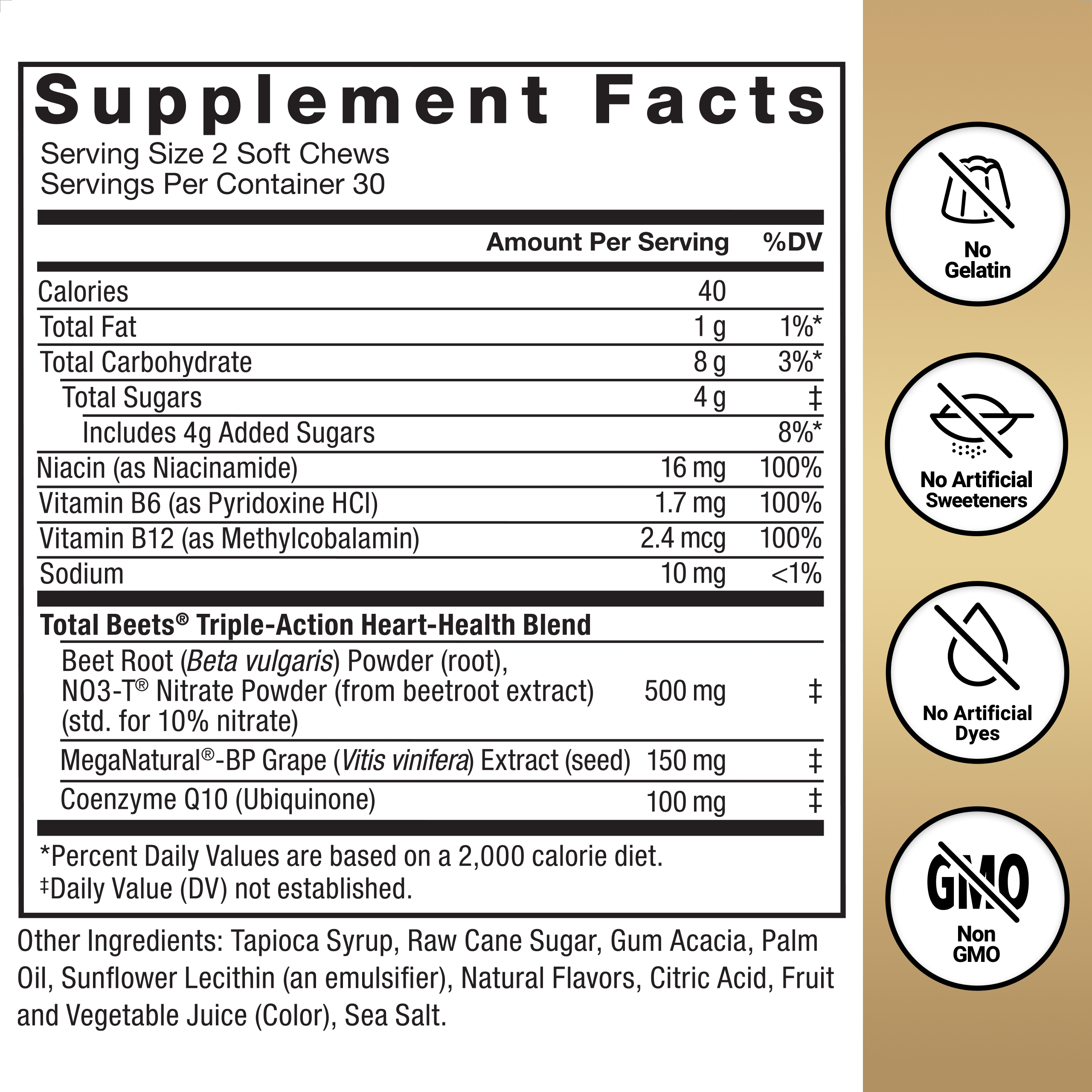 Force Factor Total Beets Ultimate Heart Health, Blood Pressure Support with CoQ10 & Beet Root for Nitric Oxide & Energy, Berry, 60 Soft Chews