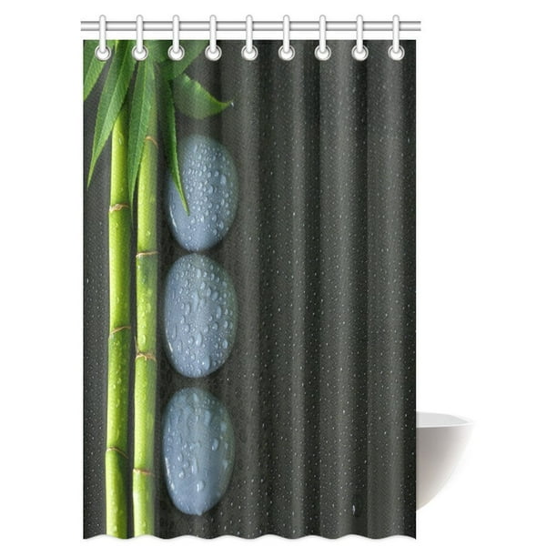 MYPOP Zen Meditation Shower Curtain, Bamboo Branch with Foliage on the