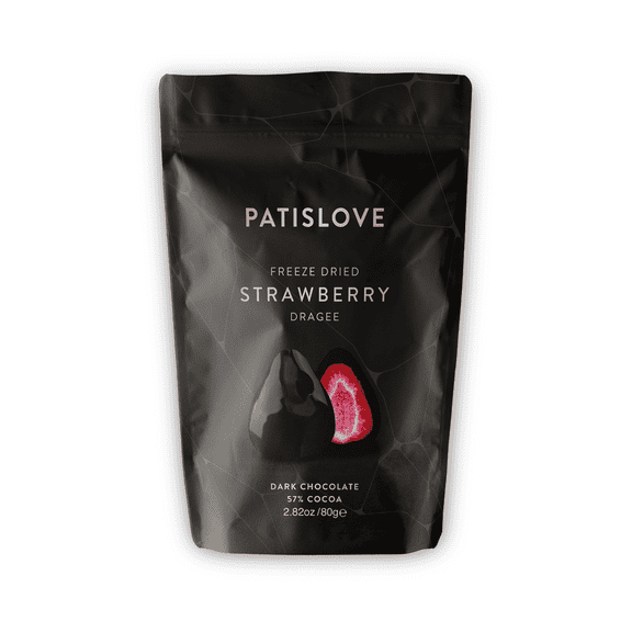 Patislove Dark Chocolate Covered Freeze-Dried Strawberry Dragees – 2.82 oz - Swiss Chocolate Snack