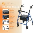 thumbnail image 2 of Rhythm Healthcare 4 Wheel Rollator, Steel Walker with 12x12" Seat and 6" Wheels, Blue, 2 of 5