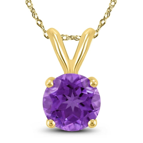 SZUL Women's 14K Yellow Gold 7MM Round Amethyst Pendant