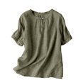 thumbnail image 2 of Asgosdo Womens Summer Cotton Linen Tops Short Sleeve Crew Neck Loose Fit Shirts Comfy Soft Lounge Blouses, 2 of 5