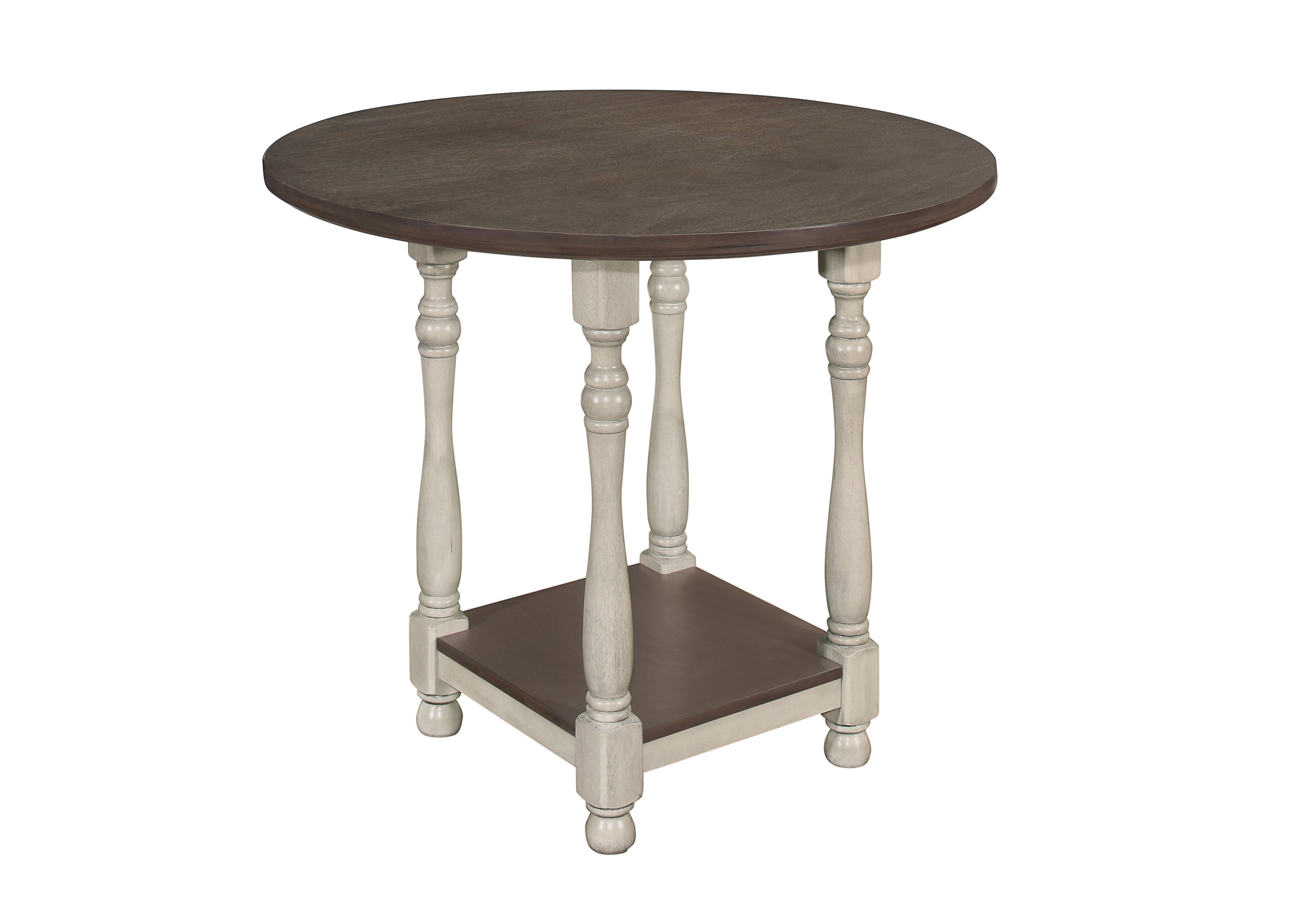 Home Design Ashley Antique Gray/Taupe Round Counter Table with Square Storage Shelf, Turned Legs, Two-Tone Design, Traditional Style, Durable Wood Construction, Space-Saving Design