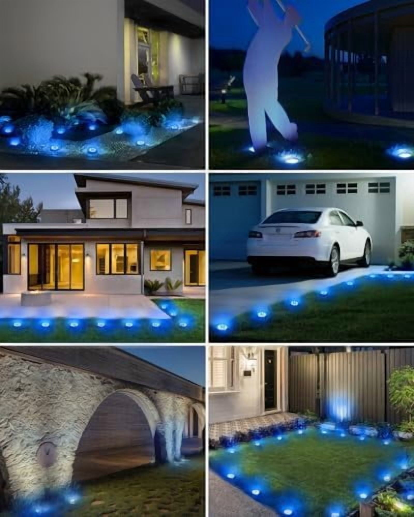 Solar Lights Outdoor Waterproof, 16 Pack Solar Lights Outdoor, 8 Led Solar Ground Lights Ip65 Waterproof Flat Solar Disc Light, Pathway Lights for Garden Lawn Patio Yard Path Landscape, Blue