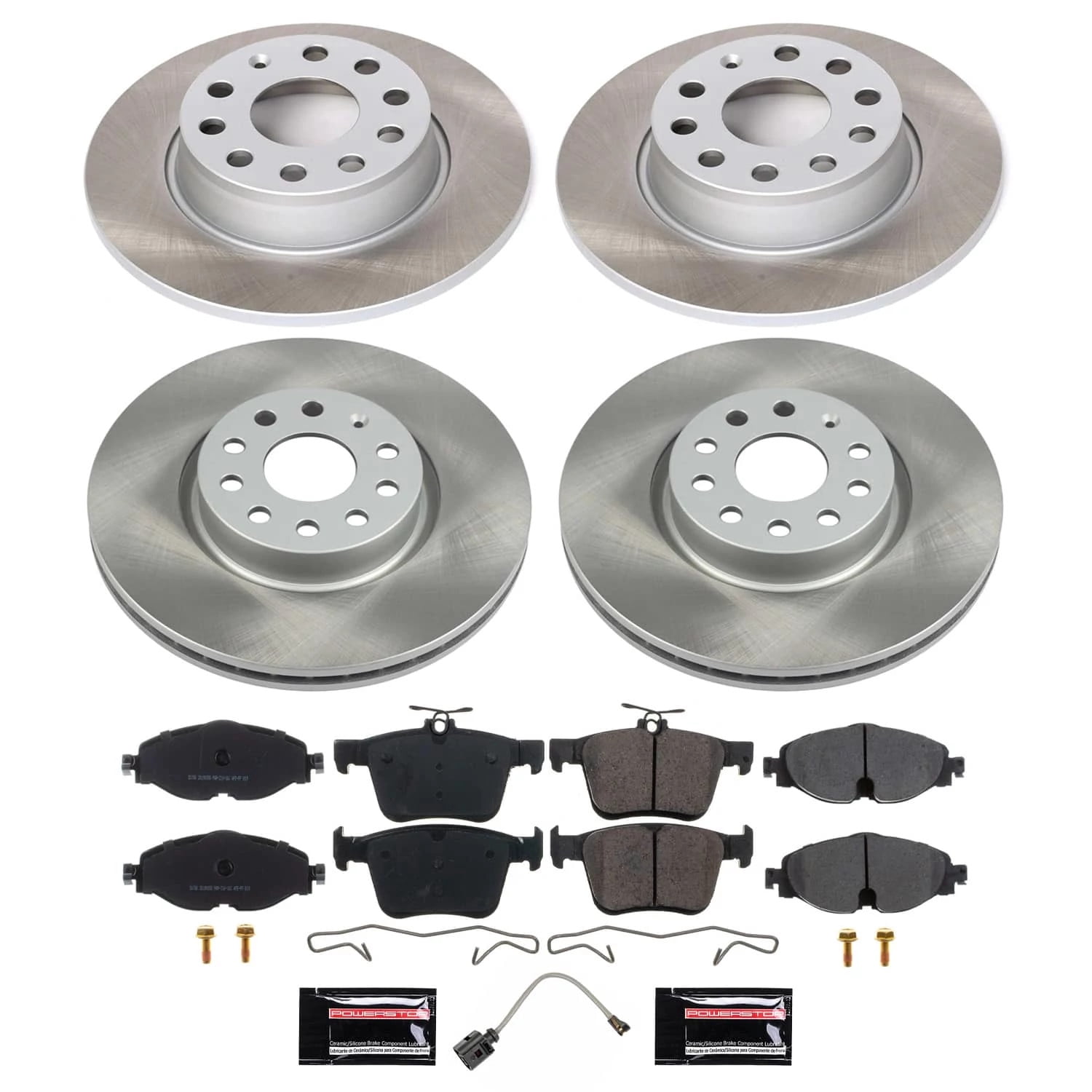 PowerStop Front and Rear Semi-Coated Rotor and Low-Dust Ceramic Brake Pad Kit SC7502