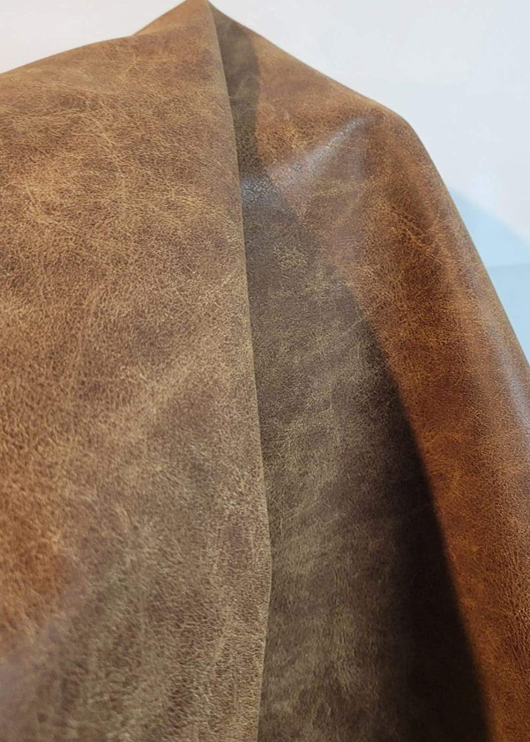Chestnut Mid Brown Tan Distress Faux Leather Synthetic Pleather 0.9 mm 1 Yard 36 x 54 inch Soft Smooth Upholstery (Chestnut Tan Distress Vintage)