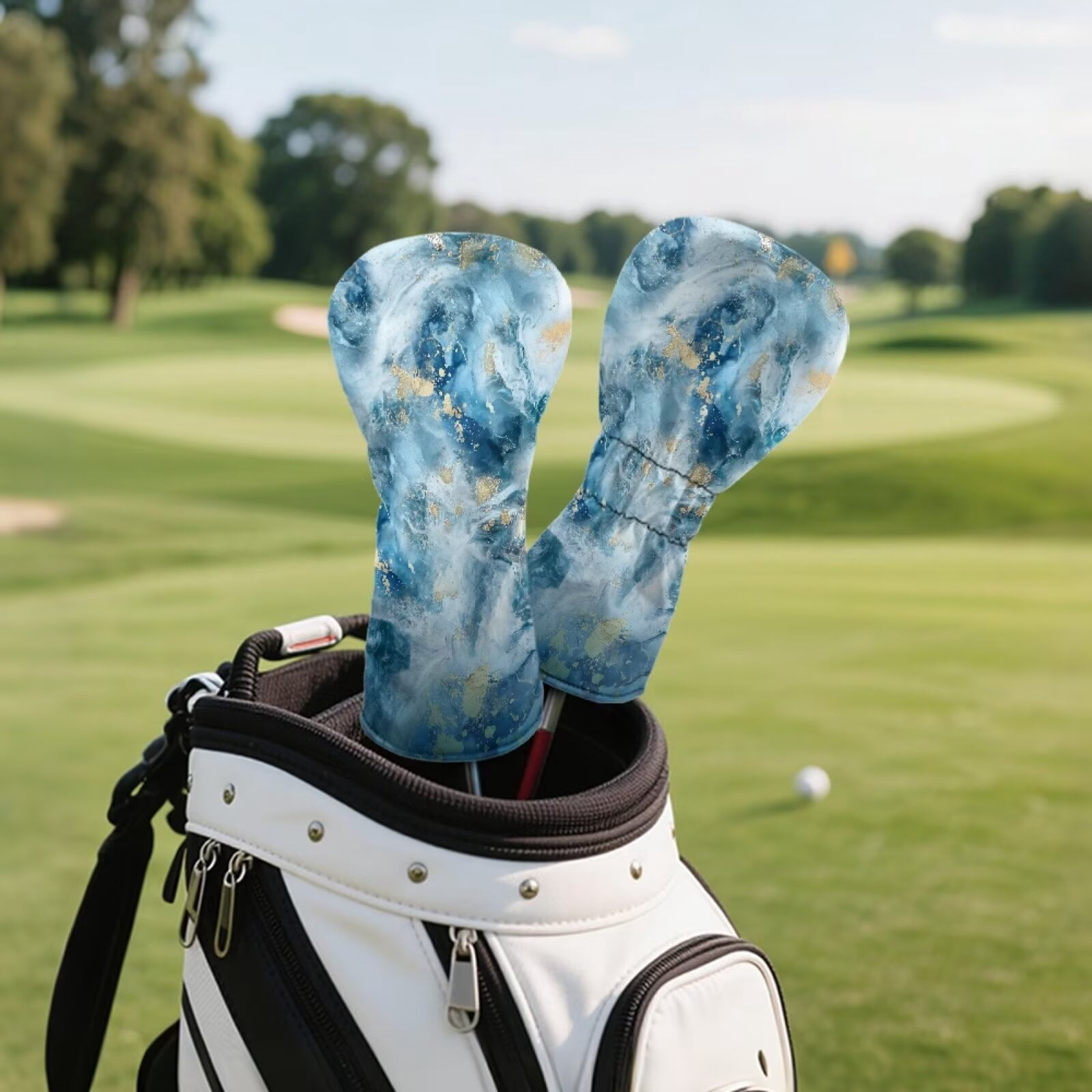 Uorisanigo Blue Marble Golf Club Headcover for Drivers, Fairway Woods, Hybrids and Mallet Blade Putter - Golf Accessories for Women Men - Waterproof PU Leather & Double Elastic Band