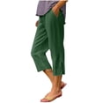 thumbnail image 2 of KIHOUT Women High Waisted Straight Leg Capri Pants Solid Color Casual Elastic Waist with Pockets Side Slit Loose Fit Cropped Trousers for Summer Daily Wear, 2 of 8