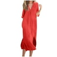 thumbnail image 1 of LOVZFMLL Mode Femmes Été Décontracté Col Uni Manches Courtes Longue Robe Rouge G, 1 of 5