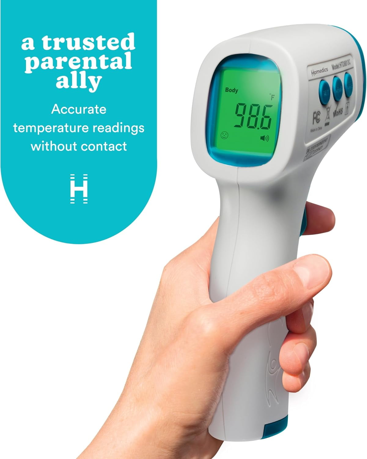 Homedics Non-Contact Digital Infrared Forehead Thermometer for Adults and Kids, Fast Accurate Results, High-Fever Alert with 4-in-1
