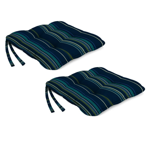 Jordan Manufacturing Sunbrella 19" x 19" Stanton Lagoon Navy Stripe Square Tufted Outdoor Wicker Seat Cushion with Ties and Welt (2 Pack)