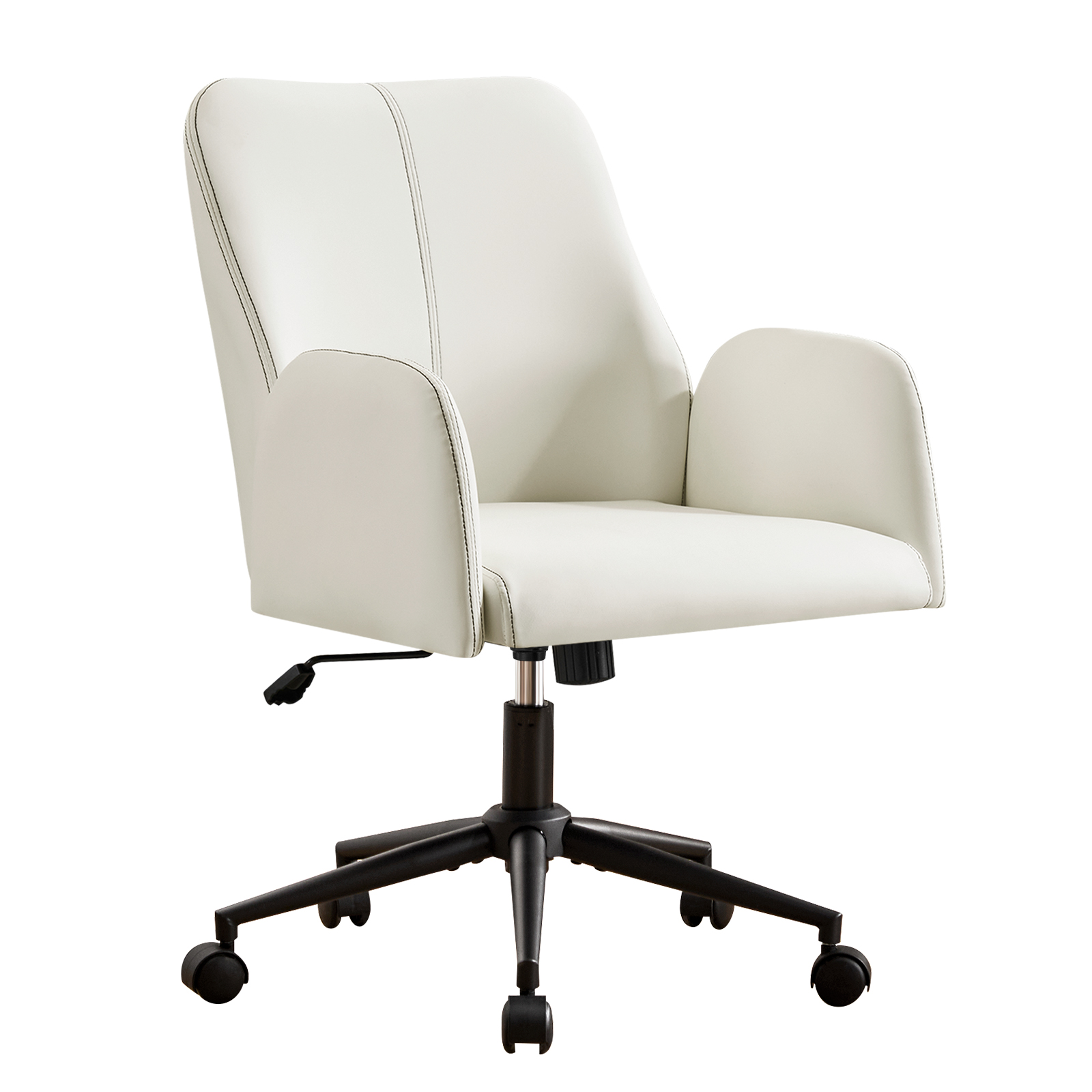 Modern Home Office Desk Chair, Faux Leather Ergonomic Desk Chair with Adjustable Height, Rolling Swivel Computer Chair, Mid-Back Armchair Task Chair for Office, Study Room, Black