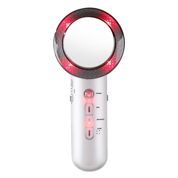 Dispositivo cosmético multifuncional de 3 en 1 con tecnología EMS y microcorrientes para rejuvenecimiento facial, mejora la elasticidad de la piel y reduce arrugas. Incluye luz LED roja para
