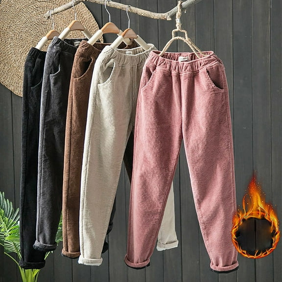 Women's Corduroy Straight Leg Pants with Elastic Waist and Pockets Comfortable Casual Trousers for Fall and Winter