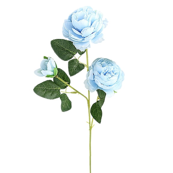 FXMLRLK 1 Stems 3 Heads Artificial Silk Roses Bouquets with Leaf Faux Flowers for Wedding, Grave Decor, Home Indoor, Outdoor Wedding Office Use, Blue