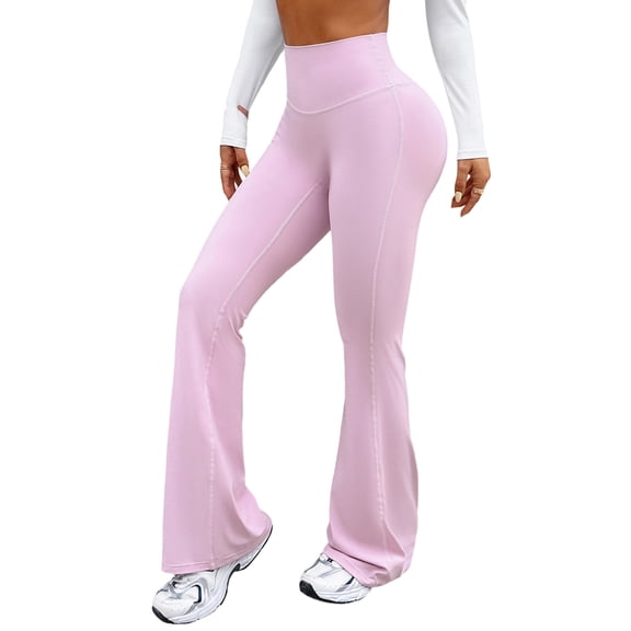 Workout Leggings Womens No Front Seam Straight Leggings High Waist Gym Yoga Pants Pink L