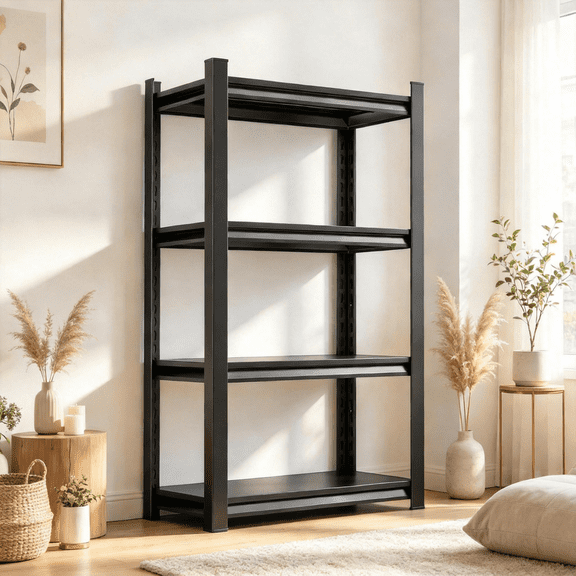 54"H*40"W Sturdy Steel Storage Rack,4 Tier Tall Bookshelf,2200lb Load,Double Layer Panel & Thickened Column,Adjustable Easy Assembly Bookcase for Kitchen Pantry Living Room