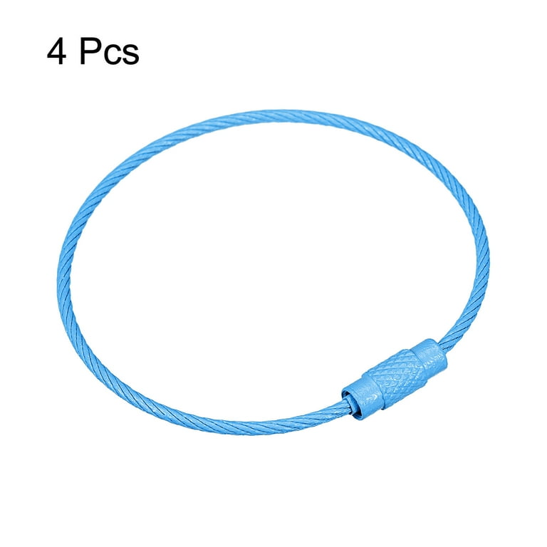 Uxcell Cable Key Rings 160mm Wire Keychain Twist Loops Blue Pack