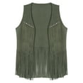 thumbnail image 6 of inhzoy Womens Western Cowgirl Tassels Vest Sleeveless Fringe Waistcoat Army Green XL, 6 of 8