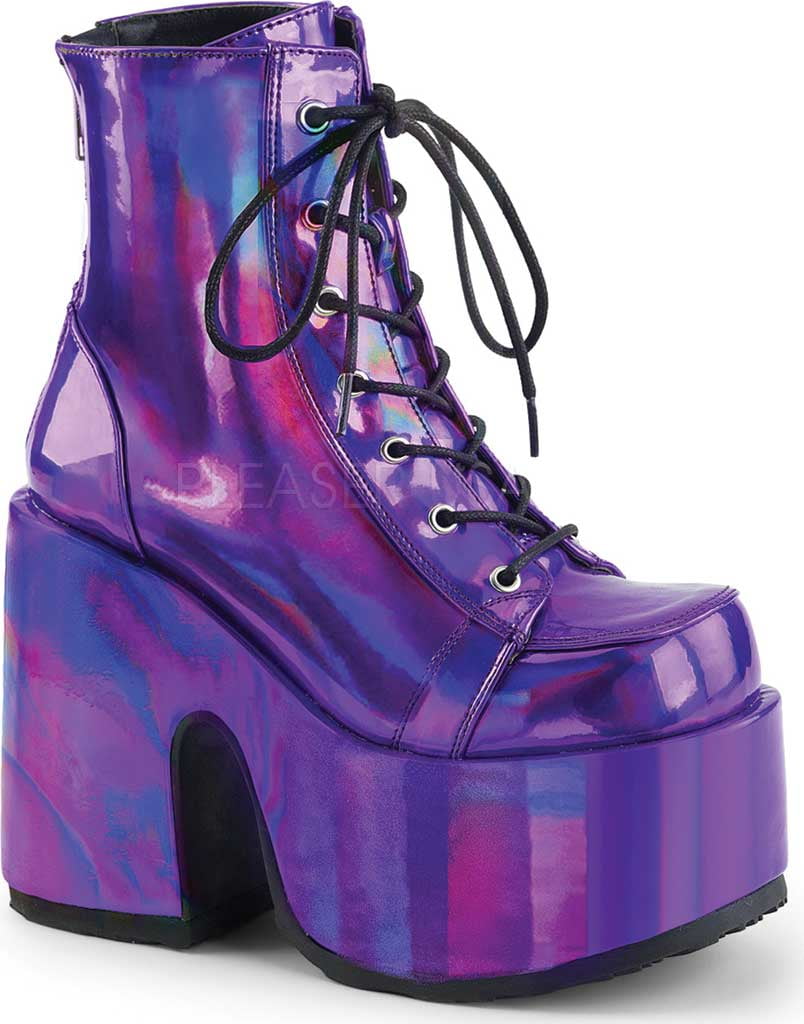 DEMONIA Goth Punk Gogo 5" Chunky Heel Platform Black Patent Lace Up Ankle Boots 