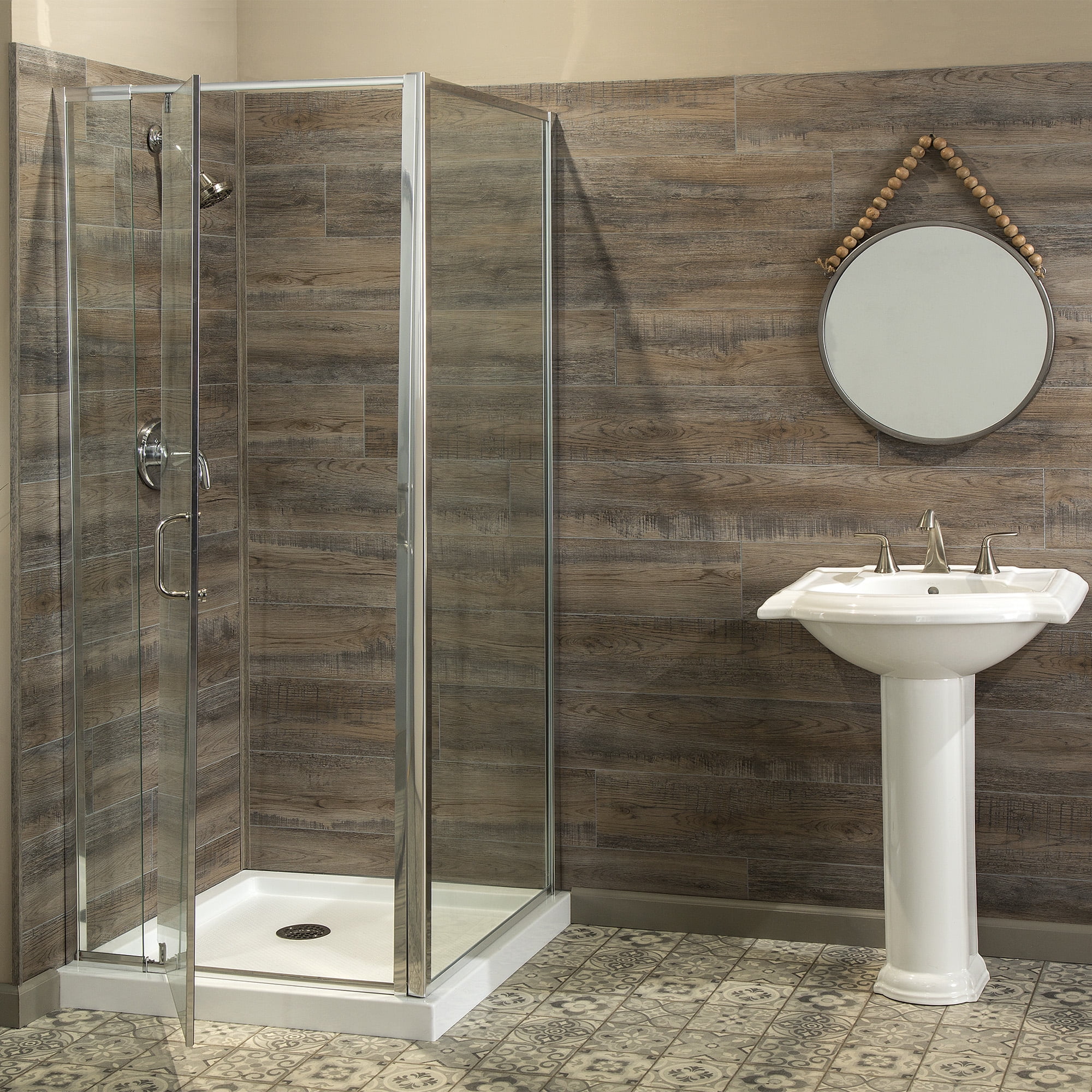 Palisade 46.7 in. x 7.2 in. Interlocking Vinyl Plank Shower and Tub Surround Kit in Natural Oak