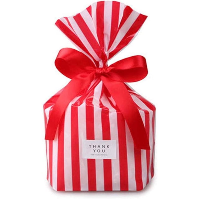 Sacs en cellophane Transparents à Rayures Rouges pour Bonbons, Sacs en Plastique pour Friandises, Lot de 50