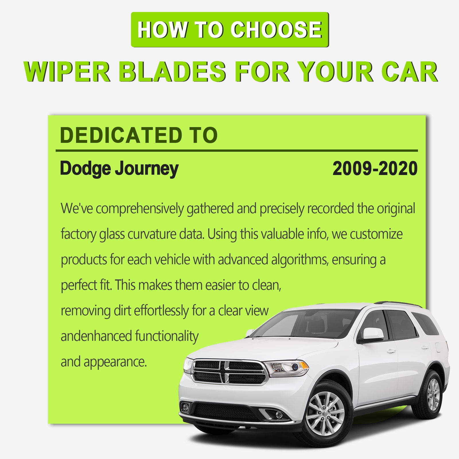 FARRLADI Silicone Windshield Wipers Replacement for Dodge Journey 2009-2020,Easy installation,Streak-free 24"+19"+12" All-Season Front and Rear Wiper Blades(3 Pack)