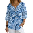 thumbnail image 2 of Tutolipy Blue Mandala Print Linen-Style Imitation Linen Blouse, Casual Linen-Like Women Short Sleeve shirts for Spring Outdoor Vacation, Size 5X-Large, 2 of 9