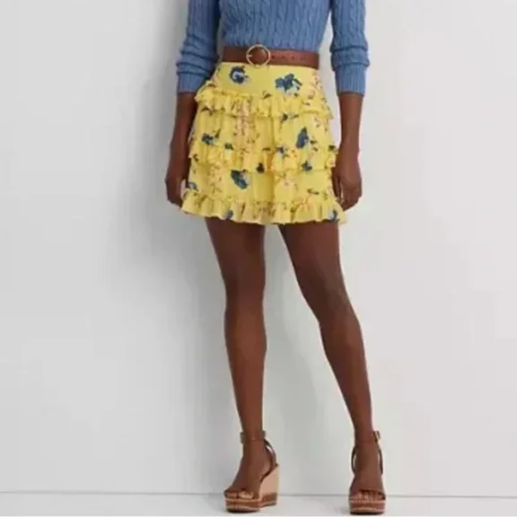 Lauren Ralph Lauren Womens Ruffled Miniskirt Yellow 16