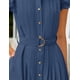 thumbnail image 4 of Vestido ZESICA 2025 para verano, bohemio, con botones, cuello en V, cuello en V, azul marino, mujer, 4 of 8