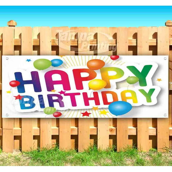 Happy Birthday 13 oz Vinyl Banner With Metal Grommets