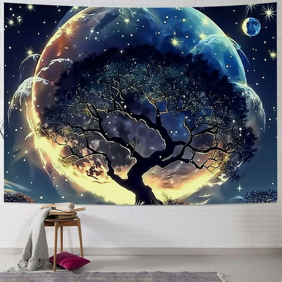 Creowell  Moon Tree of Life Tapestry for Bedroom Space Mountain Landscape Wall Tapestry Aesthetic Fantasy Tree Art Decor Posters Wall Hanging for Living Room Dorm 40x30inch