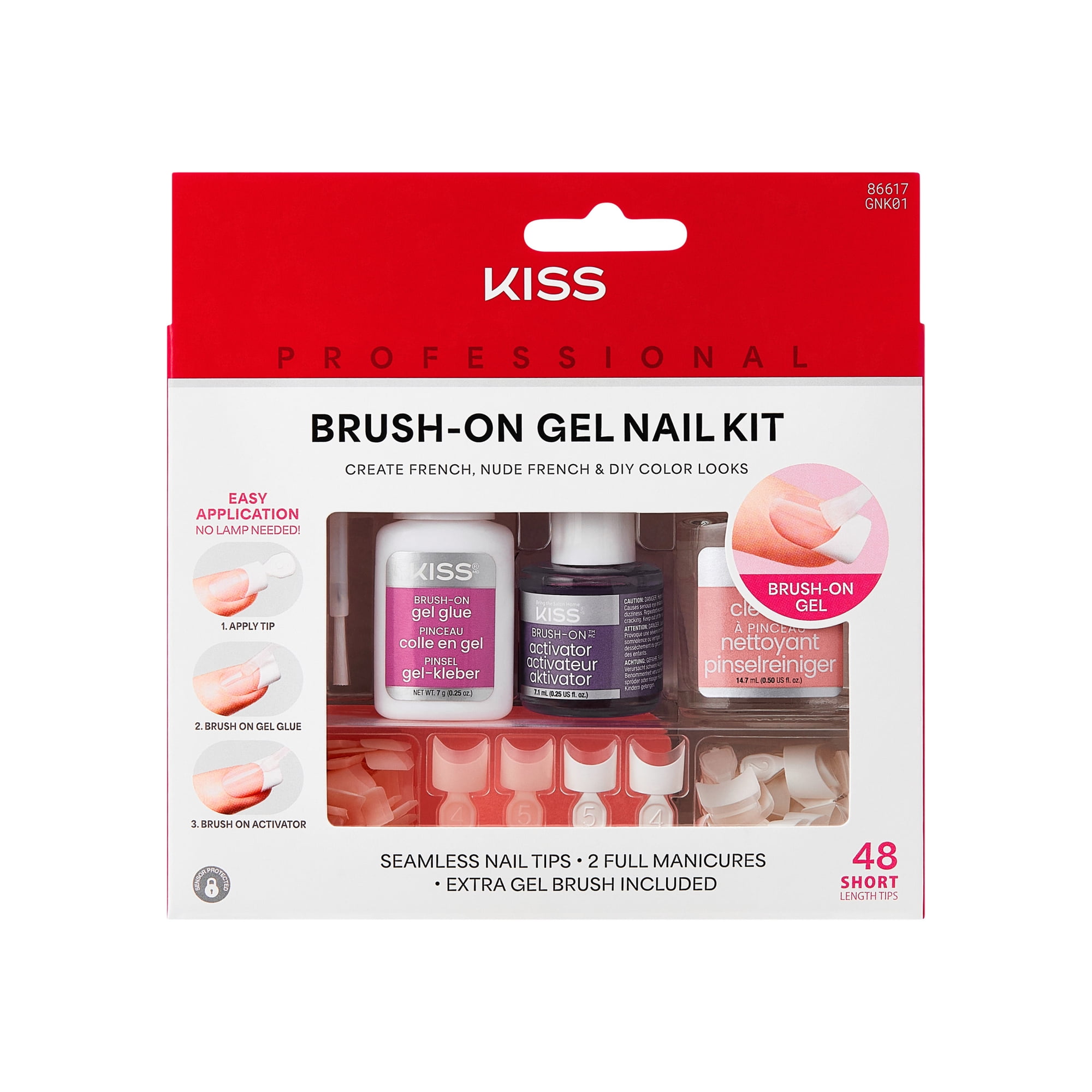 Kiss Professional Brush-On Gel Nail Kit, Short Square Press-On Nails, White, 48 Pieces