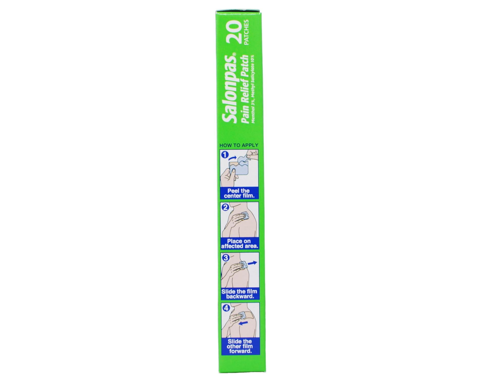 Salonpas Pain Relieving Menthol and Methyl Salicylate Patch, 20 Count, for Back, Neck, Shoulder, Knee Pain and Muscle Soreness, 12 Hour Pain Relief - 5 Pack