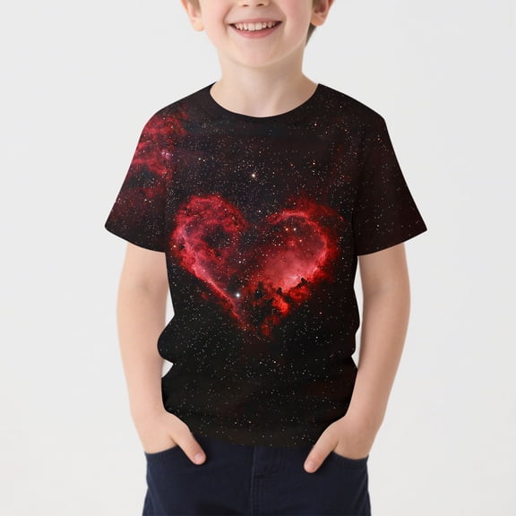 Xdegoge Kids Boys Cool Graphic T Shirts Awesome Galaxy Outer Space Nebula Print Short Sleeve Crewneck Casual Playwear School Tops Soft Comfy Daily Activewear