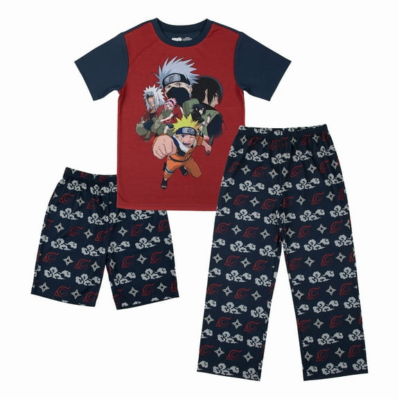 Naruto Youth 3-Piece Sleep Set with Tee Shirt, Shorts, and Sleep Pants- Large