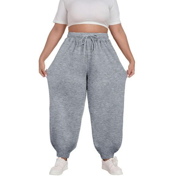 Ltctricy Women's Plus Size Sweatpants Elastic High Waisted Wide Leg Cinch Bottom Workout Lounge Pants Baggy Casual Joggers(Gray,X-Large)