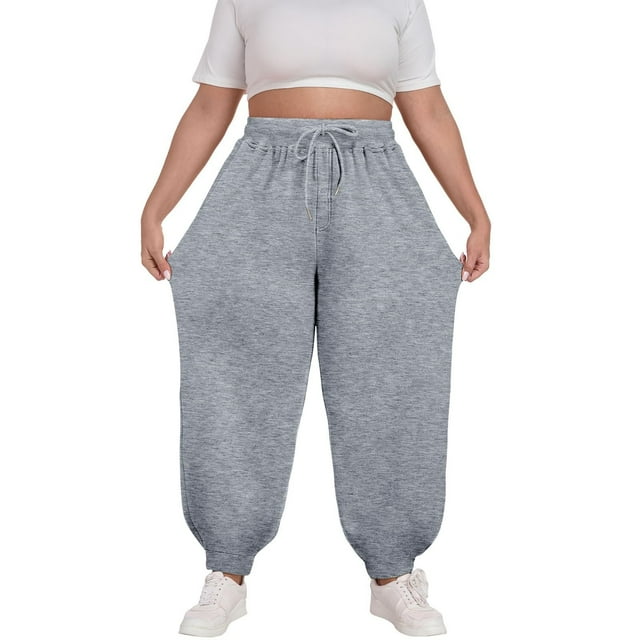 BLVB Womens Plus Size Sweatpants Baggy Elastic Waist Joggers Drawstring Casual Workout Lounge Pants with Pockets