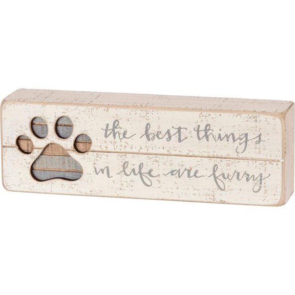 Box Sign - The Best Things in Life are Furry - Grey and Cream