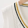 thumbnail image 5 of Otqutp Boys Girls Knitted Vests Cotton Striped Trim Sleeveless Solid Sweater Gilet Spring Autumn Back to School Campus Sweater Waistcoat, 5 of 9