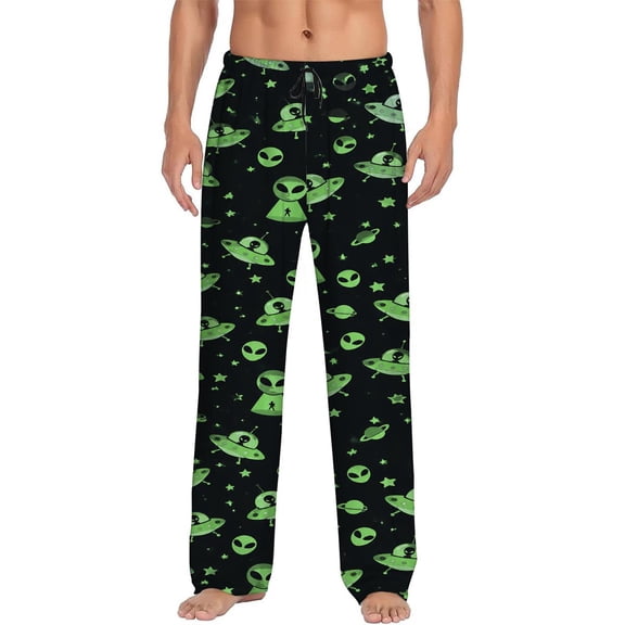 Men's pajama pants with cute alien and UFO patterns, soft home pajama pants, casual and comfortable loose fit pajama pants, elastic waistband, the ideal gift for birthdays and holidays.