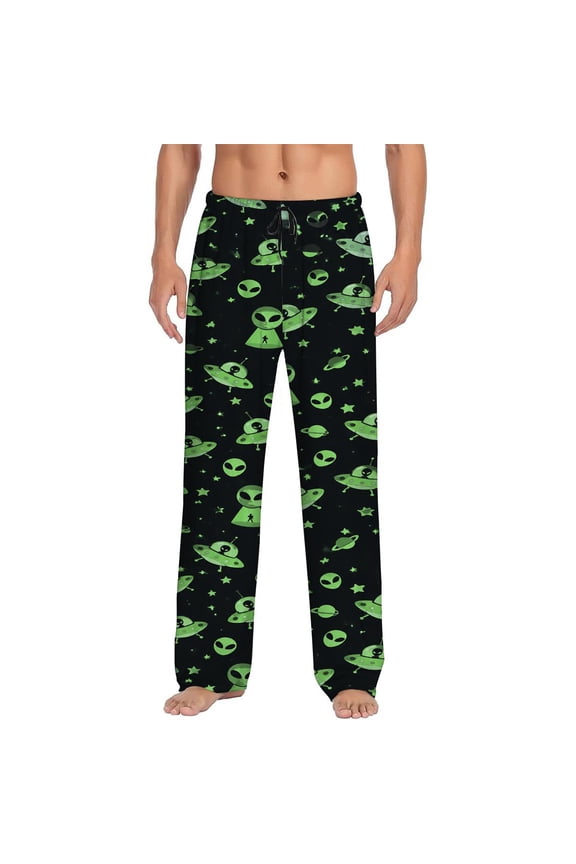 Men's pajama pants with cute alien and UFO patterns soft home pajama pants casual and comfortable loose fit pajama pants elastic waistband the ideal gift for birthdays and holidays.