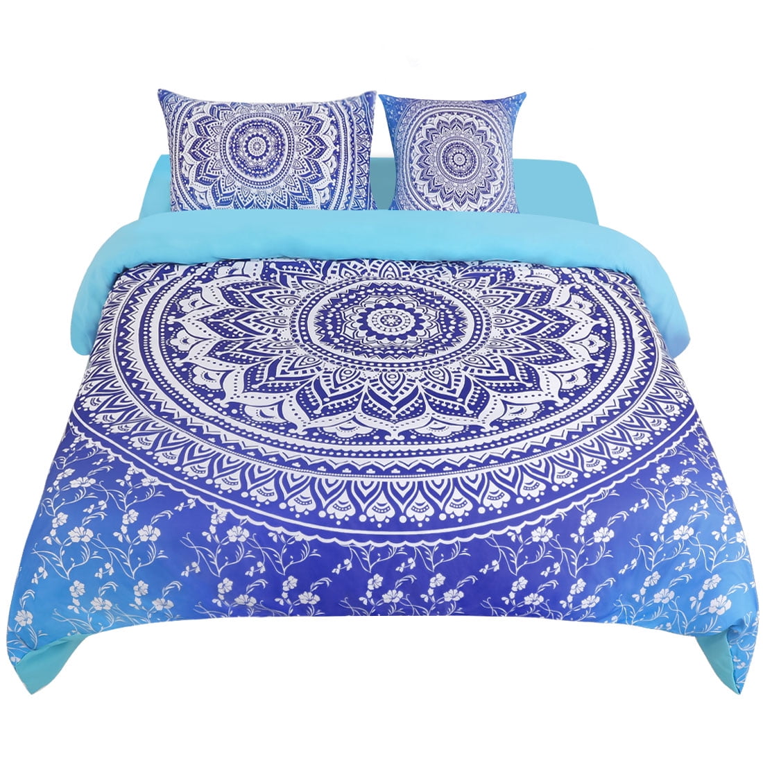 Bohemian Duvet Cover Polyester Bedding Set, Light Blue, Twin, 4piece