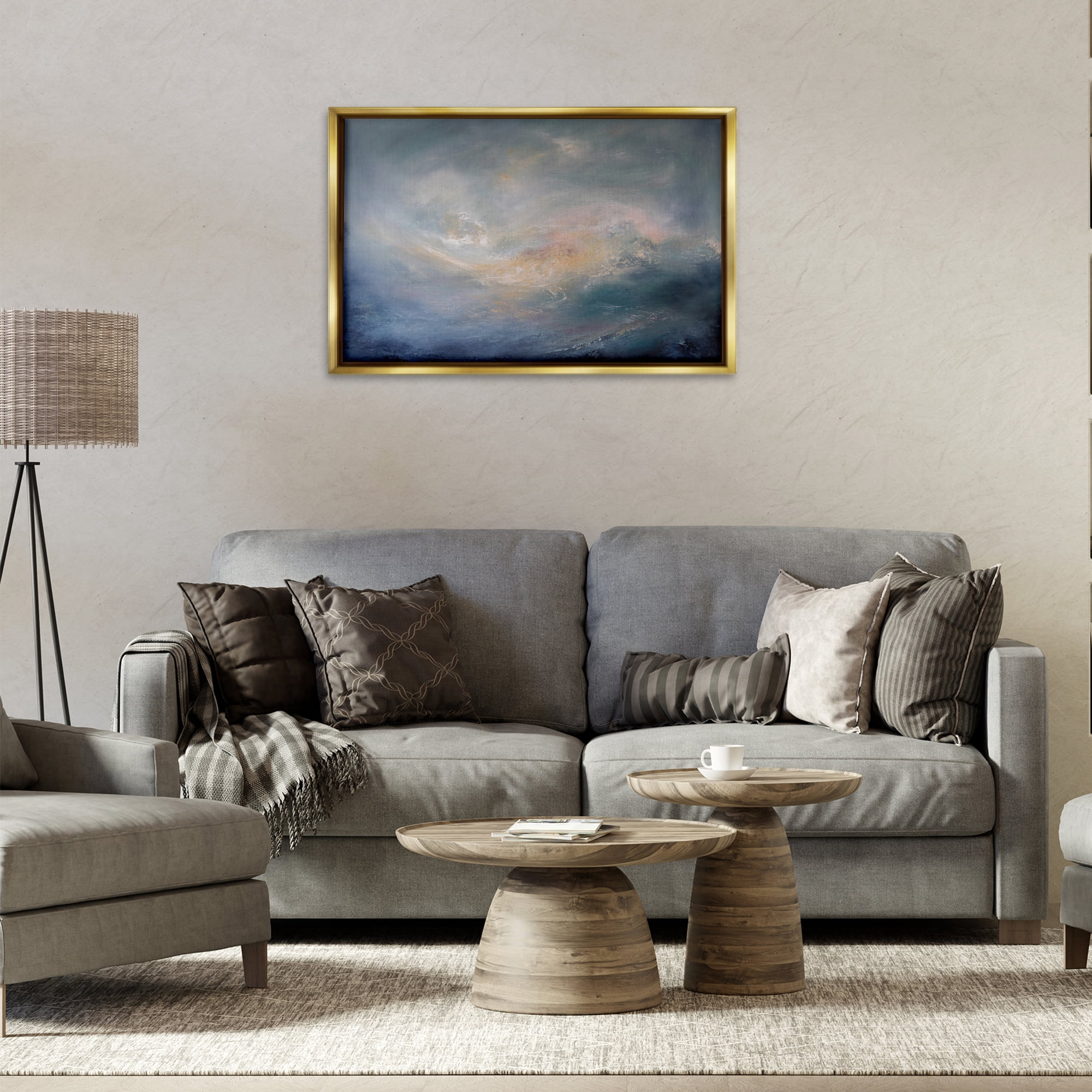 Stupell Industries Cascading Clouds Abstract Abstract Painting Gold Floater Framed Canvas Art Print Wall Art, 31 x 21