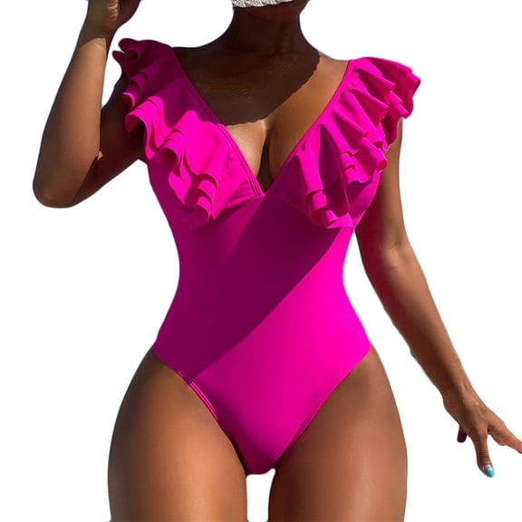 Admvng One Piece Swimsuit Women Tummy Control Ruffle Bathing Suit V Neck Ruched Swim Suit Slimming Swimwear S-XL