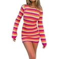 thumbnail image 1 of Liacowi Women Stripe Knit Beach Dress Bodycon Backless Long Sleeve Casual Summer Holiday Sexy Mini Dresses Party, 1 of 5